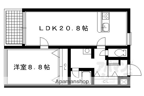 マンション花ノ木(1LDK/1階)の間取り写真