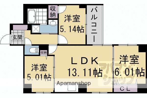 二条城東レジデンス(3LDK/3階)の間取り写真