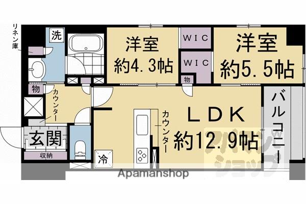 プレサンスロジェ京都御所西(2LDK/4階)の間取り写真
