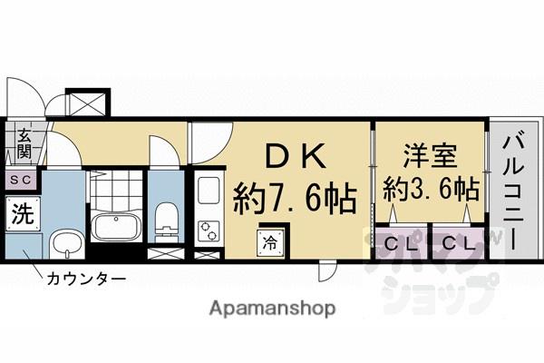 ファステート京都壬生フィエロ(1DK/3階)の間取り写真