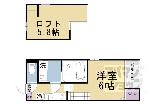 クレスト山科(1K/1階)の間取り写真