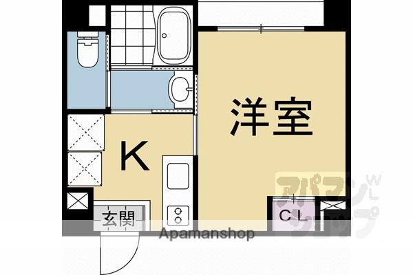 ロータス西陣(1K/4階)の間取り写真