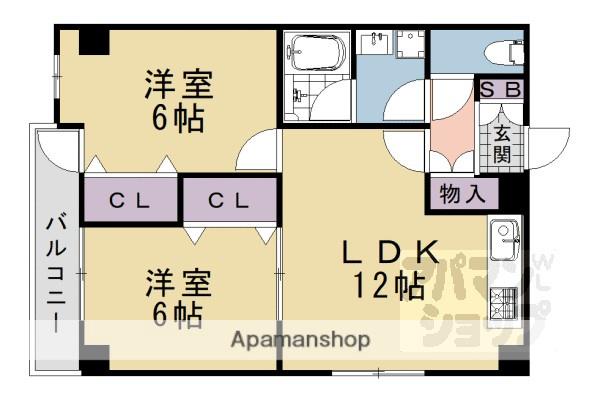 グランドールゼニカ(2LDK/6階)の間取り写真
