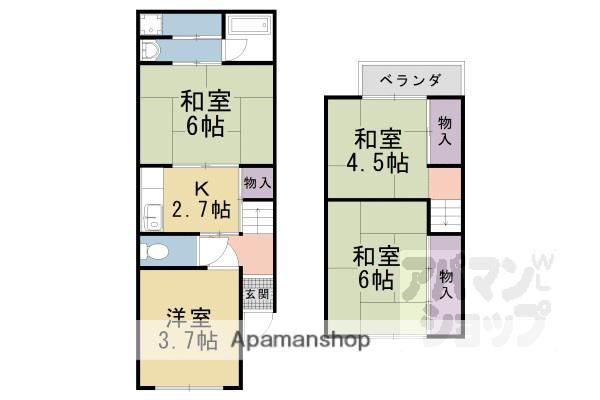 東海道本線 山科駅 徒歩12分 2階建 築51年(4K)の間取り写真