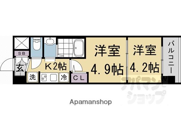 エステムコート京都二条(2K/7階)の間取り写真