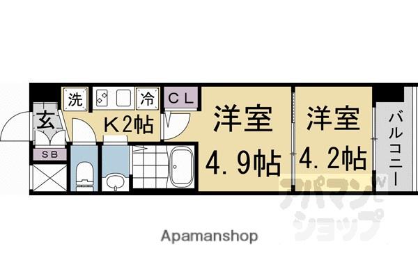 エステムコート京都二条(2K/3階)の間取り写真