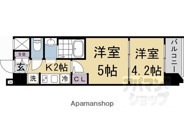エステムコート京都二条(2K/4階)の間取り写真