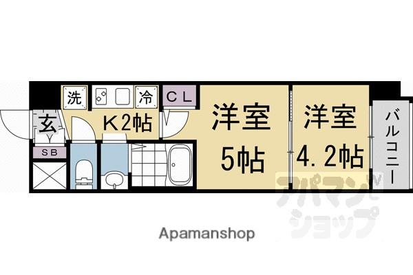 エステムコート京都二条(2K/2階)の間取り写真