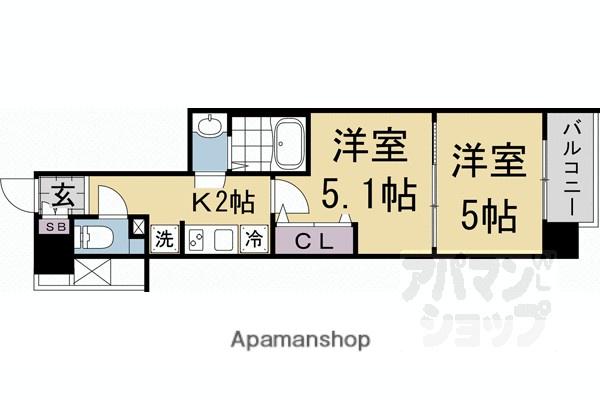 エステムコート京都二条(2K/5階)の間取り写真