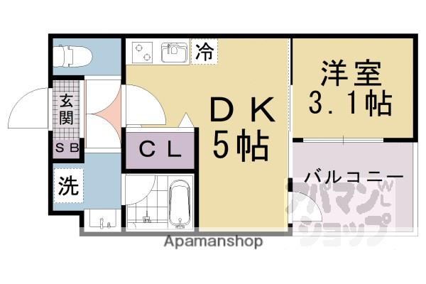 VINA山科ウエスト(1DK/1階)の間取り写真