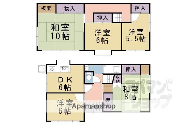 京都市東西線 御陵駅 徒歩10分 2階建 築44年(5DK)の間取り写真