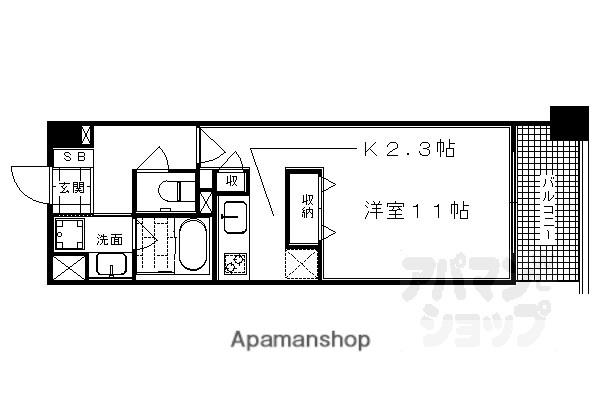 クリスタルグランツ西大路三条(1K/2階)の間取り写真