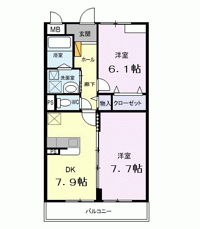 MERCI GARDEN嵯峨(2DK/1階)の間取り写真