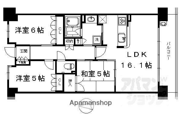 京都桂川つむぎの街マークスクエア(3LDK/9階)の間取り写真