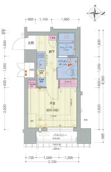 プレサンスNEO京都烏丸(1K/13階)の間取り写真