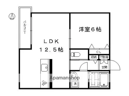 シャルレ3番館 (1LDK/3階)の間取り写真