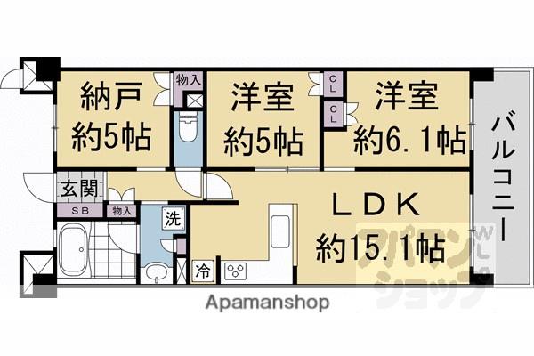 山陰本線 嵯峨嵐山駅 徒歩3分 5階建 築8年(3LDK/5階)の間取り写真