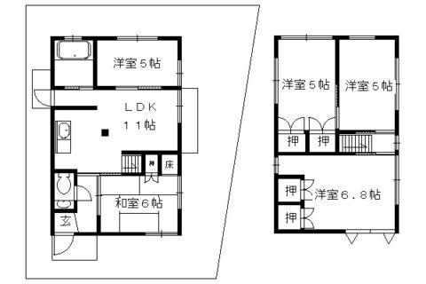 京福北野線 北野白梅町駅 徒歩27分 2階建 築47年(5LDK)の間取り写真