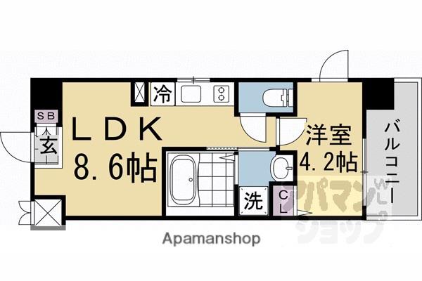 アクアプレイス京都西院II(1LDK/4階)の間取り写真