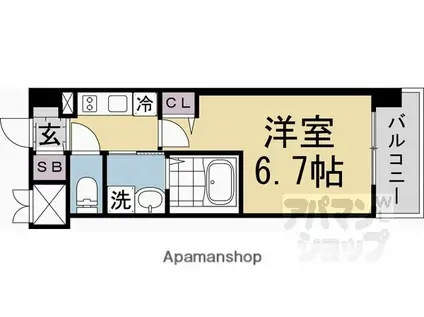 アクアプレイス京都西院II(1K/2階)の間取り写真