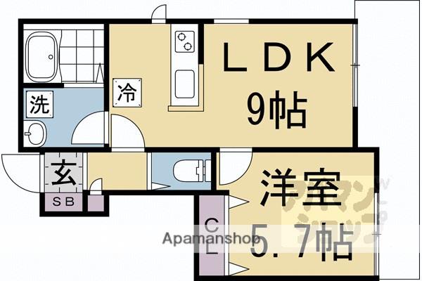 カーサ紙屋川(1LDK/1階)の間取り写真