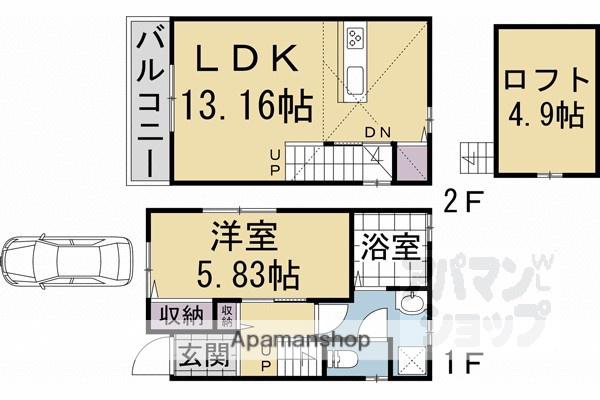 東海道本線 京都駅 徒歩18分 2階建 築6年(1LDK)の間取り写真