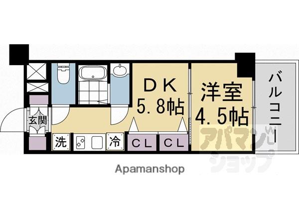 エステムコート京都 梅小路公園(1DK/1階)の間取り写真