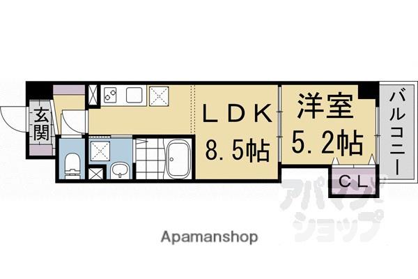 クローバー・レジデンス京都西大路(1LDK/4階)の間取り写真