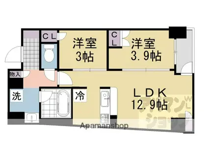 ソルレヴェンテ堀川高辻(2LDK/4階)の間取り写真