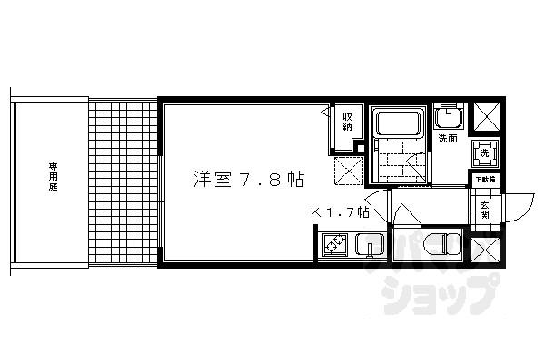 ベラジオ四条大宮II(1K/1階)の間取り写真