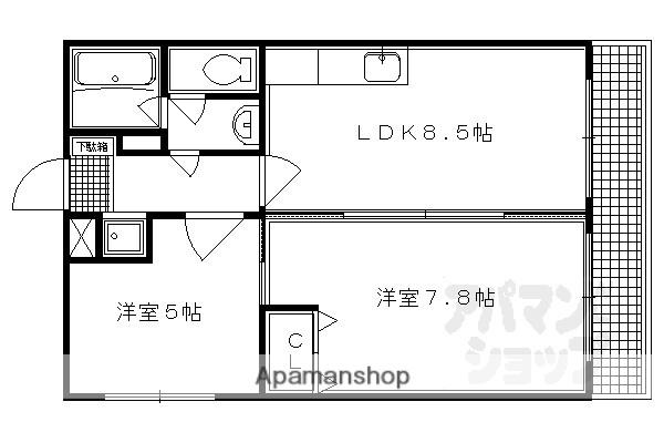 元土御門(2LDK/1階)の間取り写真