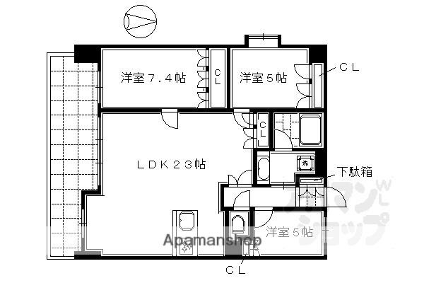 ネバーランド御所南(3LDK/9階)の間取り写真