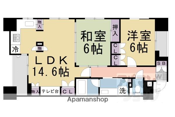 ライオンズマンション烏丸通(2LDK/4階)の間取り写真