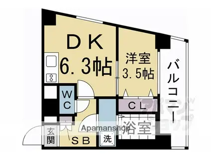 ファステート京都東寺グラン(1DK/6階)の間取り写真
