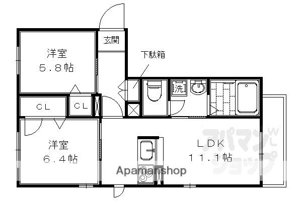 BELLEMAISON 祥鳥橋(2LDK/2階)の間取り写真