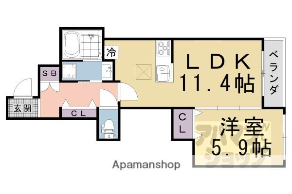 エクラージュ沙羅(1LDK/2階)の間取り写真