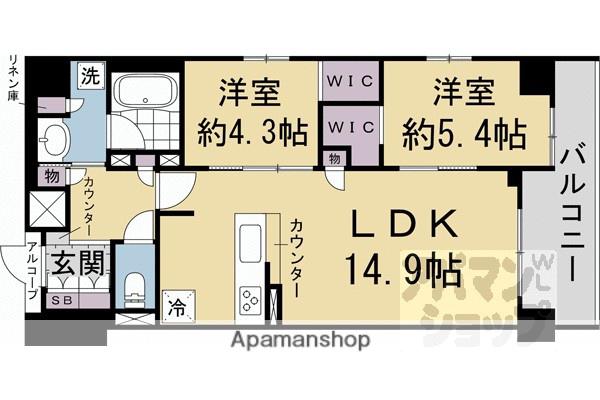 プレサンスロジェ京都御所西(2LDK/2階)の間取り写真