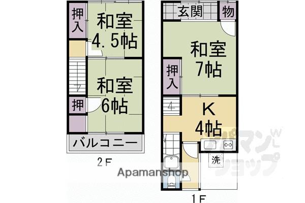 山端大君町１６ー２８貸家(3DK)の間取り写真