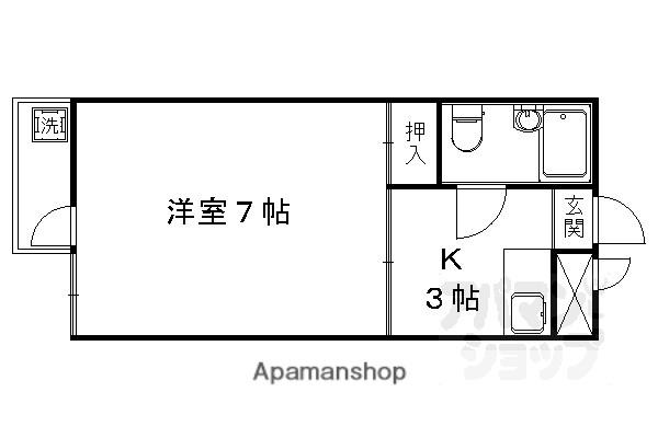 フリーピア鳴滝I(1K/3階)の間取り写真