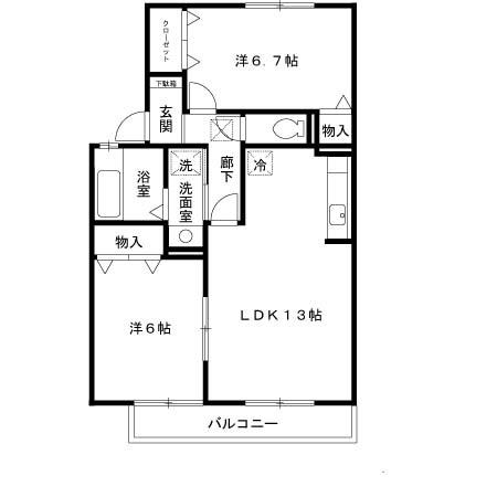 セジュールハピネスA棟(2LDK/2階)の間取り写真
