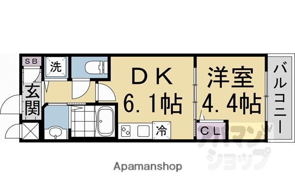 ベラジオワールドアイ京都円町(1DK/1階)の間取り写真
