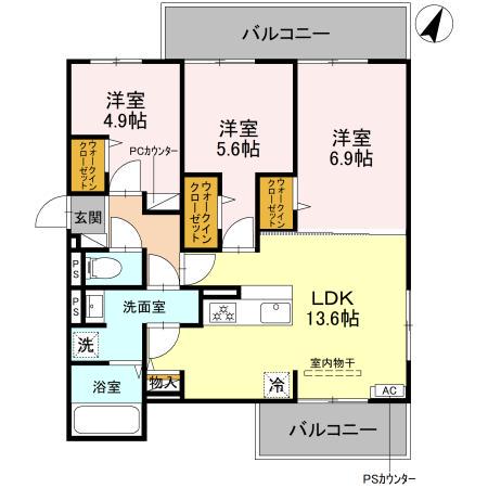 リベルテ四条梅津(3LDK/2階)の間取り写真