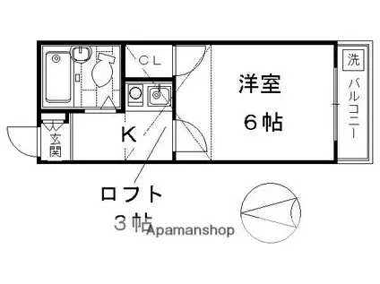 KOZY3番館(1K/2階)の間取り写真