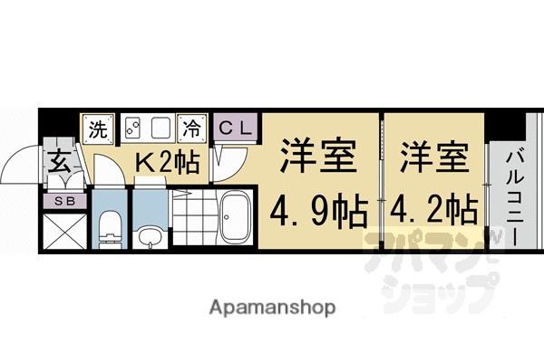 エステムコート京都二条(2K/2階)の間取り写真