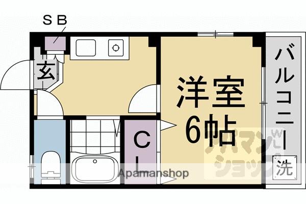 オンディーヌ下鴨(1K/2階)の間取り写真