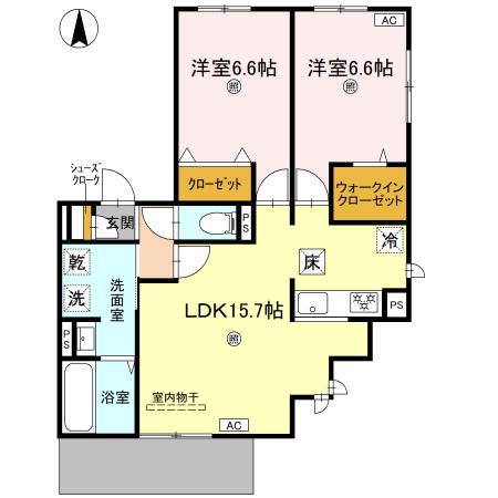 GRAMM箱ノ井(2LDK/1階)の間取り写真