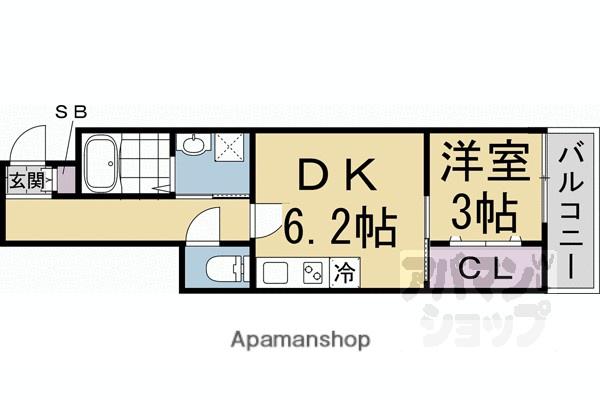 COCON京都一条(1DK/3階)の間取り写真