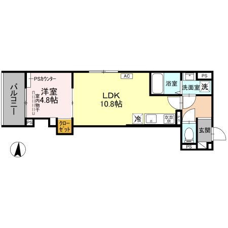 GRAMM丹波口(1LDK/3階)の間取り写真