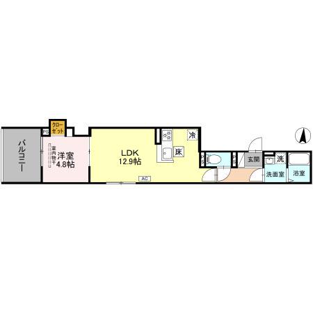 GRAMM丹波口(1LDK/1階)の間取り写真