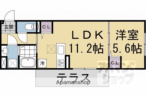 右京区嵯峨野芝野町ハイツ(1LDK/1階)の間取り写真